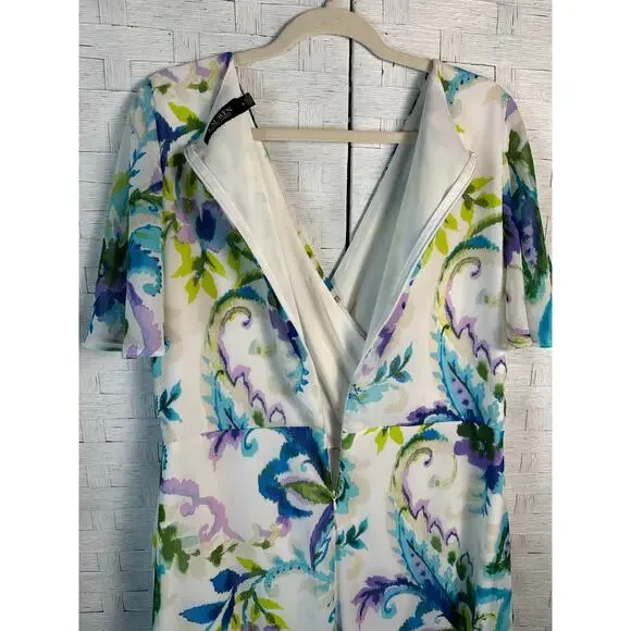 Lauren Ralph Lauren Womens Dress rap flutter sleeve floral chiffon plus size - Picture 4 of 11